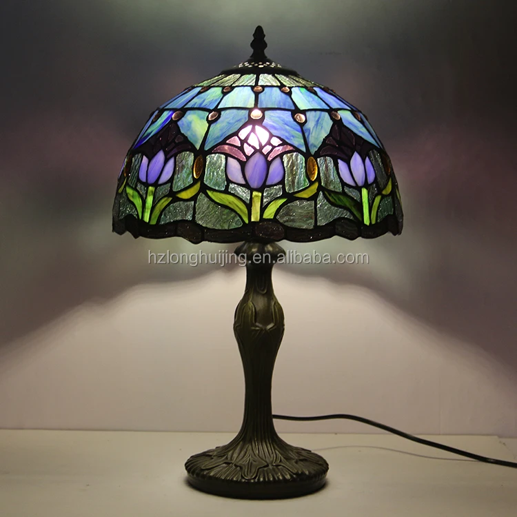 LongHuiJing 12 inch purple American beauty tiffany table lamp stained glass art decor lamp tulip wedding gift