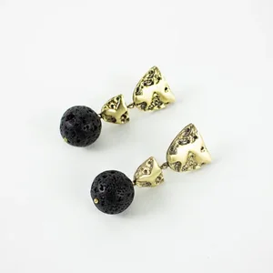 Stainless Steel Retro Personality Inlaid Lava Stone Glaze Stud Earrings Vintage Natural Stone Women Jewelry Ear Accessories