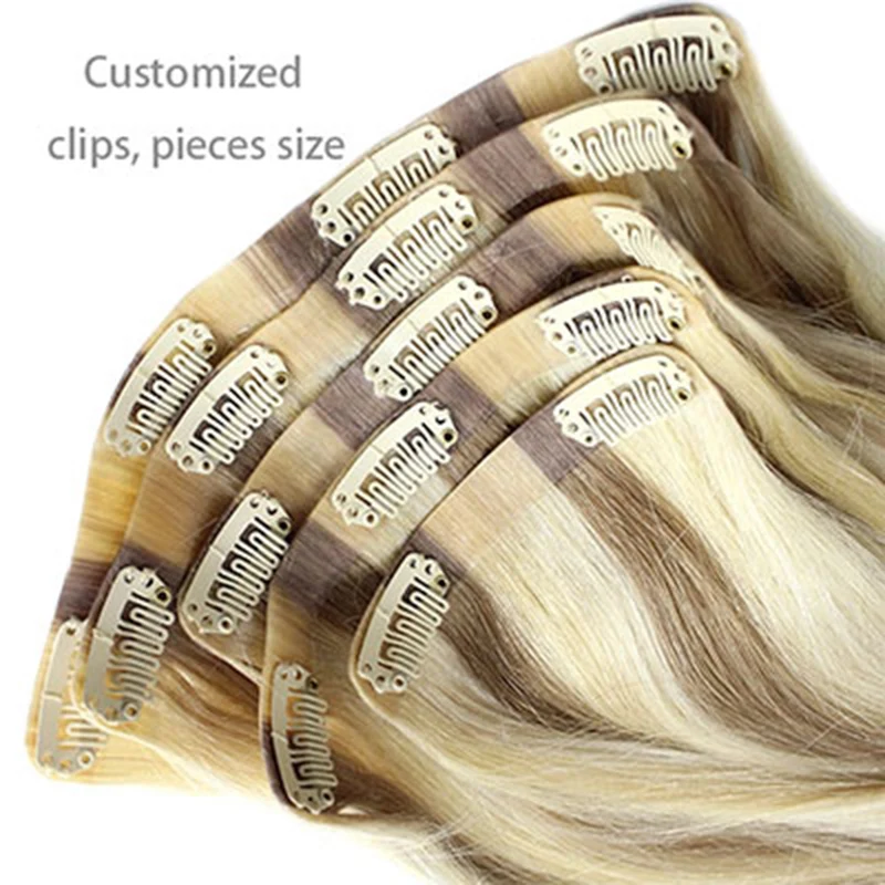 Real Human Hair Light Brown to Mix Platinum Blonde Human Normal Kinky Straight Seamless Clip In Curly Hair Clip In Extensions manufacture