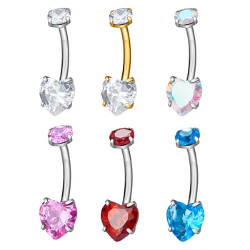 G23 ASTM F136 Titanium piercing belly button ring colorful heart shape zircon inlay fashion jewelry shiny Body Piercings Jewelry
