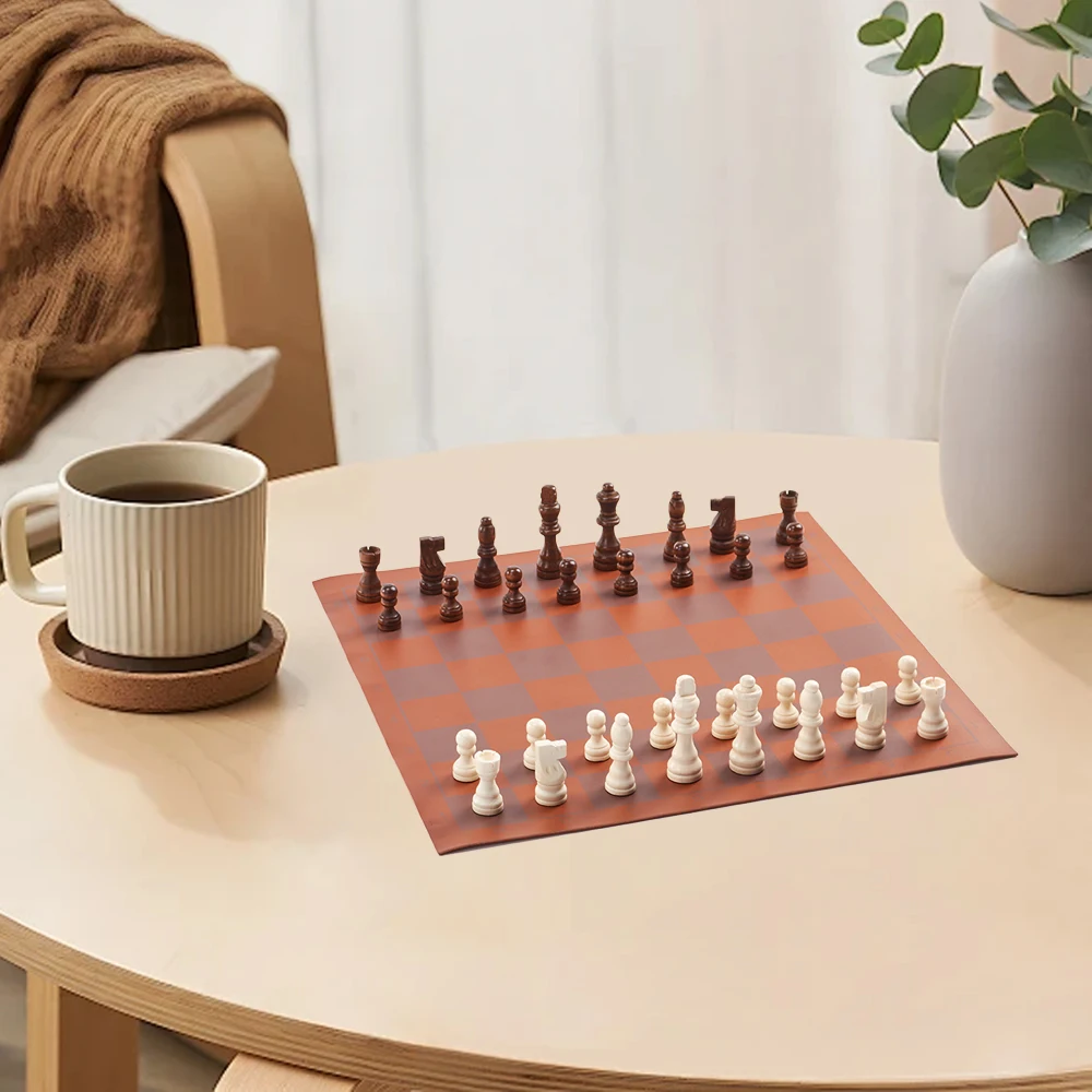 Custom Leather Tournament Chess Board Game Bag Professional Portable Luxury Travel Roll up Chess Set with Shoulder Strap