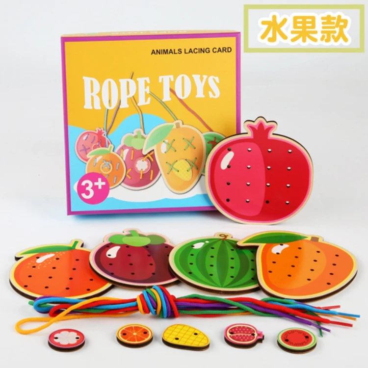 Early Learning Stringing Beads Wooden Toddler Montessori String Lacing Animal Threading Board Toys