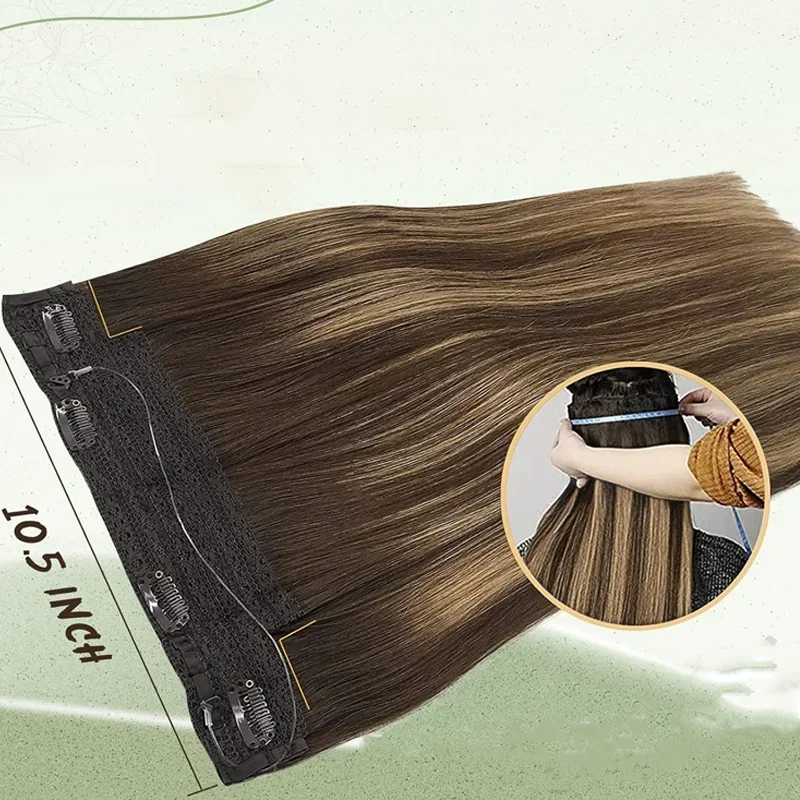 Human Hair Extensions Chocolate Brown Highlight Caramel Blonde Remy Silky Straight Fish Line Hair Extension_voghion.com