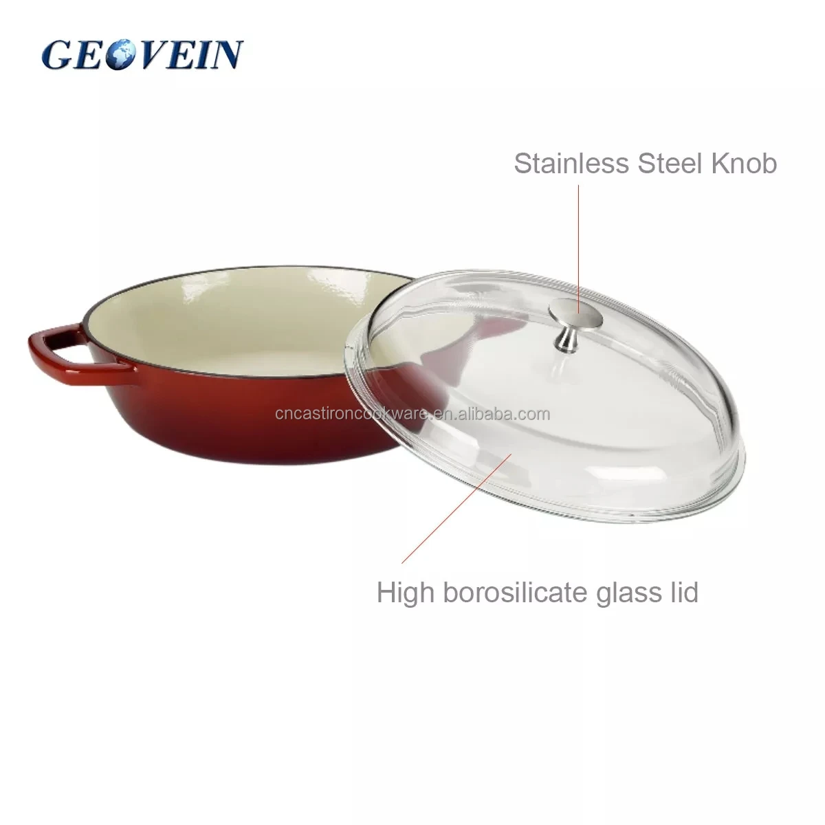 Geovein Large Enamel Casserole Dish Roaster Round Cast Iron Braisers