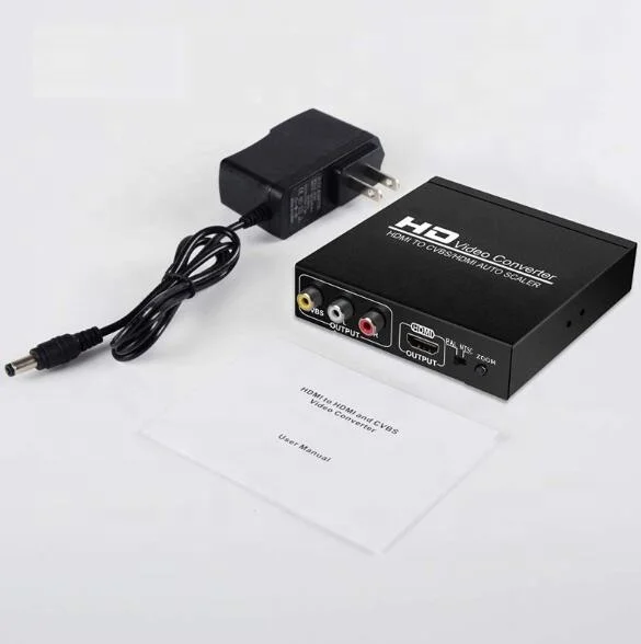 HDMI to CVBS RCA/AV + HDMI AUTO Scaler 1080P 60hz Video Converter for TV Set Top Box Pal/NTSC DC5V