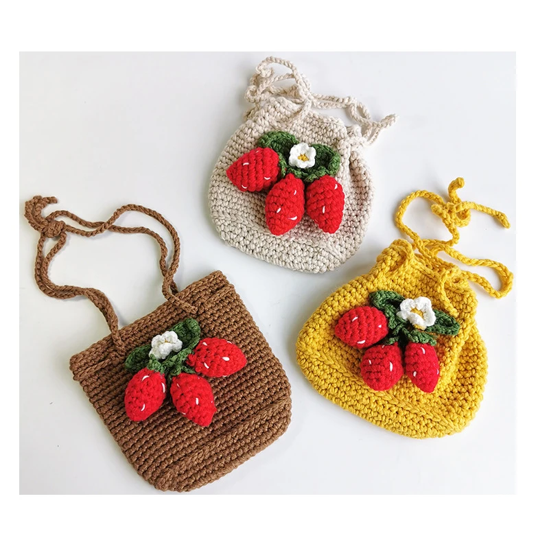 Knitted Kids Bags Wool Cute Strawberry Crossbody Fashion Side Bags for Girls