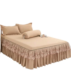 Lazada Hot Sell Double Layer Bedspread Floral Printed Bed Sheet Bilateral Bed Skirt + 4 Pcs Pillowcase Bedsheets Bed Skirts Set