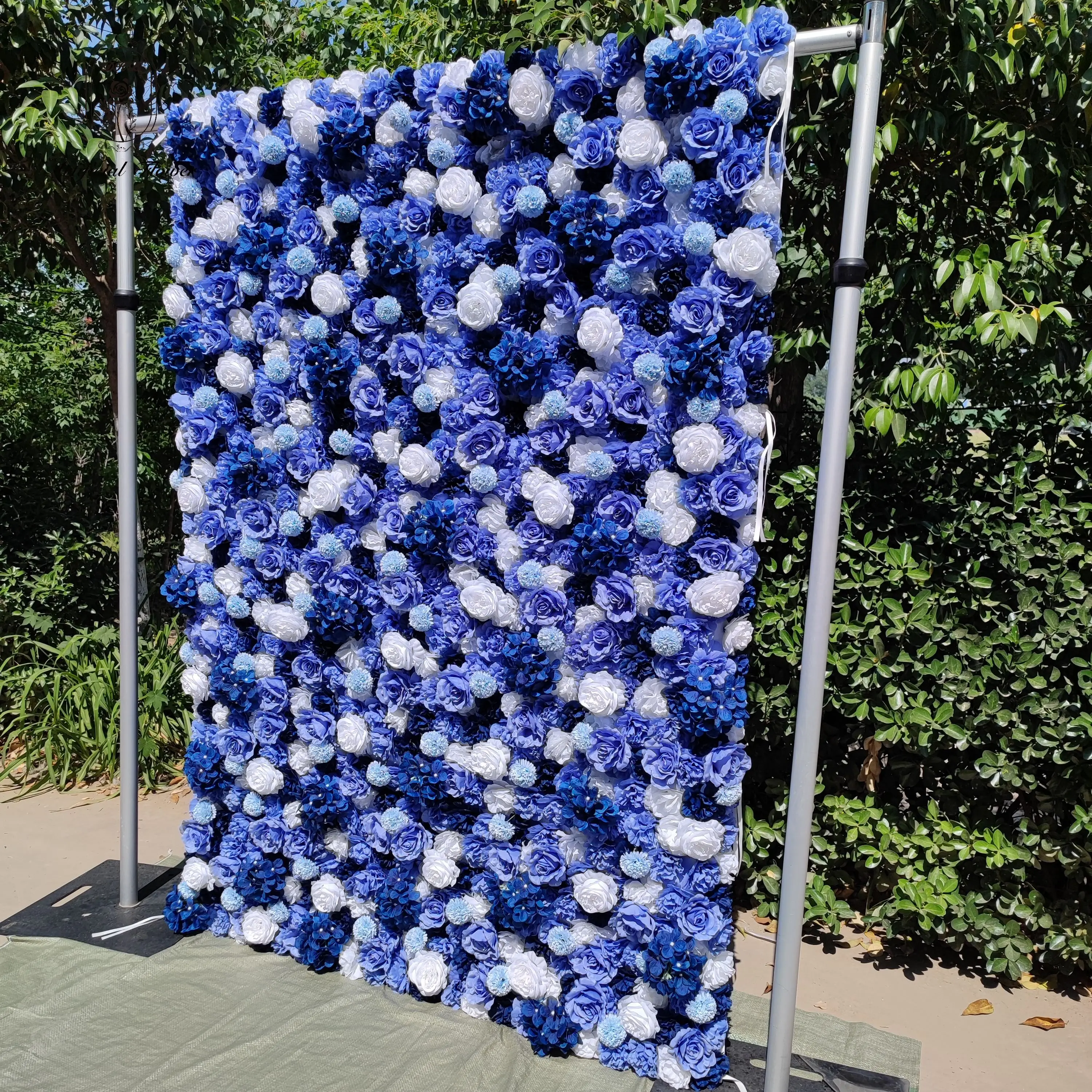 Dkb 2024 Flower Wall Blue Rose Flower Wall Panel For Wedding Decor
