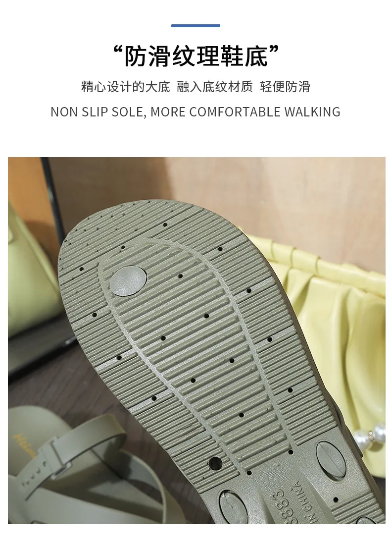 Women's slippers Summer New Fashion Mid Heel Diamond Surface Two-way Beach Fashion Casual Trend Indoor and Outdoor Flip-flops