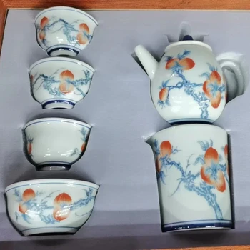 Chinese Kung Fu Tea Set Full Sculpture Luxury 1-Pot 6-Cup Set Suitable for Outdoor Home Ceramic Tea Set