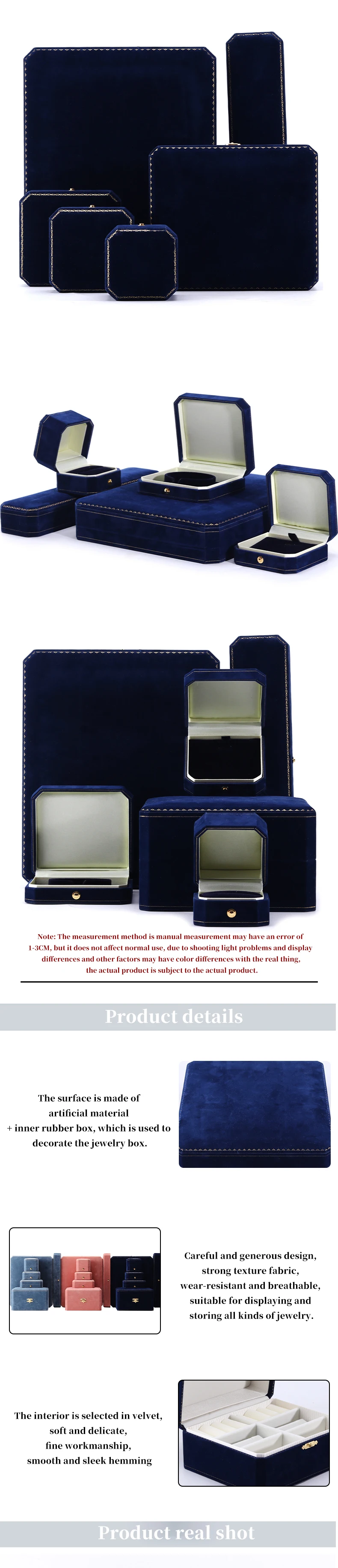 Hanhong Wholesale Custom Luxury Jewelry Packaging Box Bracelet Set Jewelry Box Dark Blue Velvet