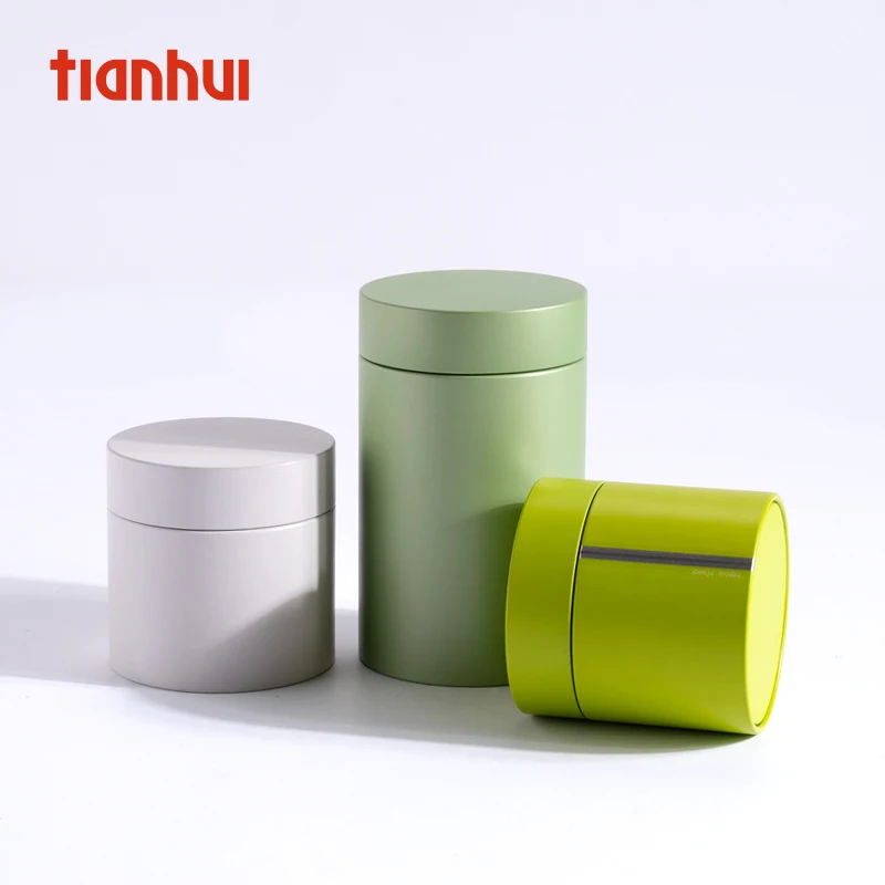 Latas metálicas de café redondas selladas Tianhui para envasado de polvo de especias Matcha