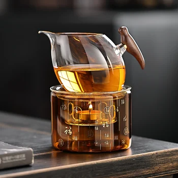 Manfu Modern Design Tea Warmer High Borosilicate Heat-Resistant Glass Teapot with Handle Steaming and Boiling Water Kettle