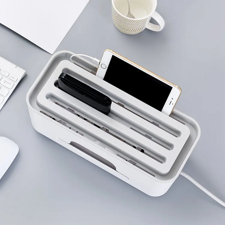 Square Plastic Office Organizer Power Cord Storage Box for Power Strip Wire Junction Router Cable Finishing Socket Storage