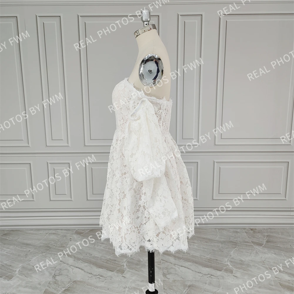 15279# Real Photos Appliques Lace Puffy Sleeves Mini Wedding Bridal Ball  Gown Birthday Party Dress Women Prom Evening Dresses - Main Image