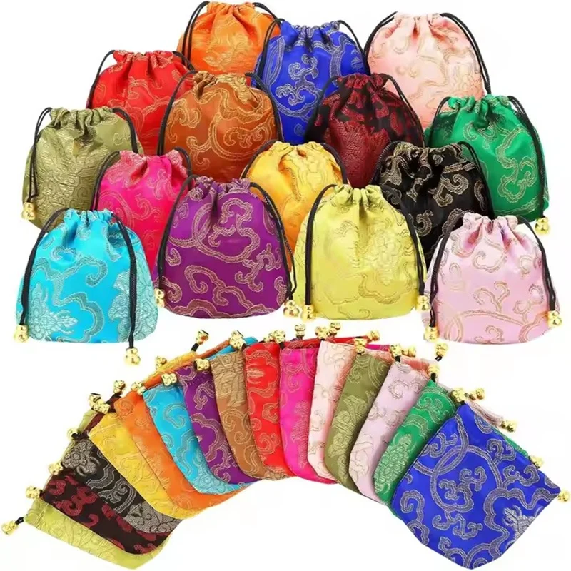 FOKUNCY Pochon Tissu Coton 12 Pièces (14 x 10 cm), Petite Pochette Tissu avec Cordon de Serrage