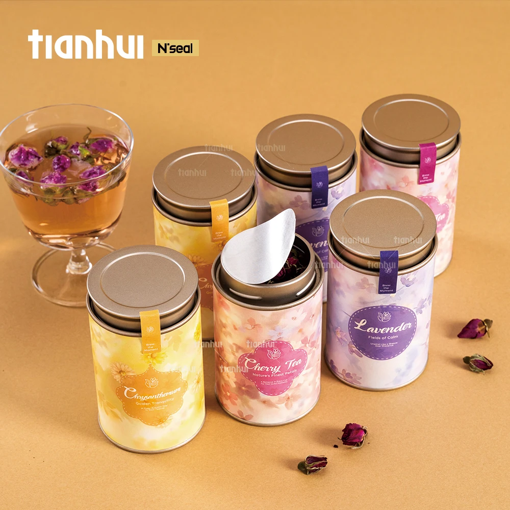 علبة شاي مستديرة فارغة تيانهوي مع غطاء مزدوج لتغليف هدايا الشاي
