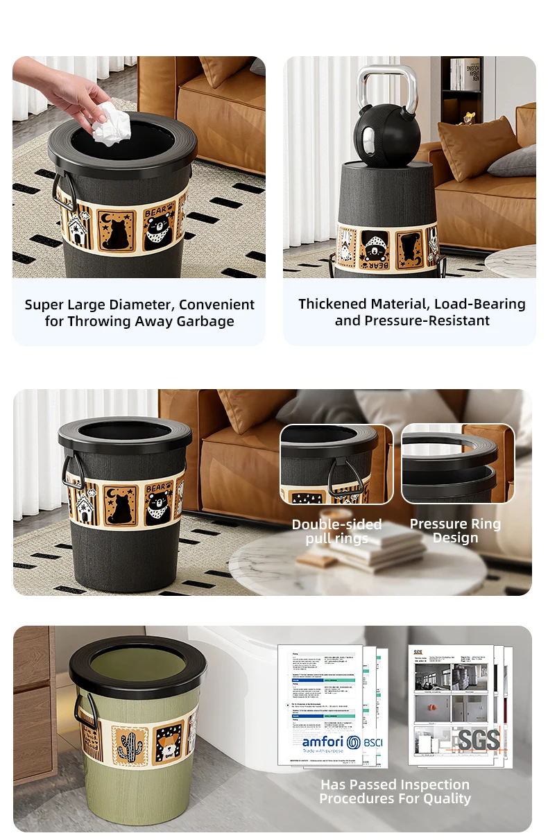 product wanuo 15l living room trash can household vintage style trash can sticker style trash can plastic trash can-3