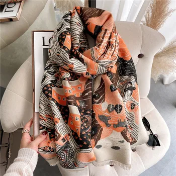 New Winter Warm Cashmere Scarf Women Dual-Use Blanket Fashion Pashmina  Wraps Euro Brand Bandana Double Sided Scarf Shawls