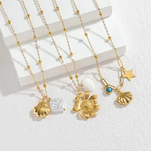 Ins Fashion Sunflower Pendant Necklace Stainless Steel Gold Plated Layering Choker Unique Design Women Sweater Chain