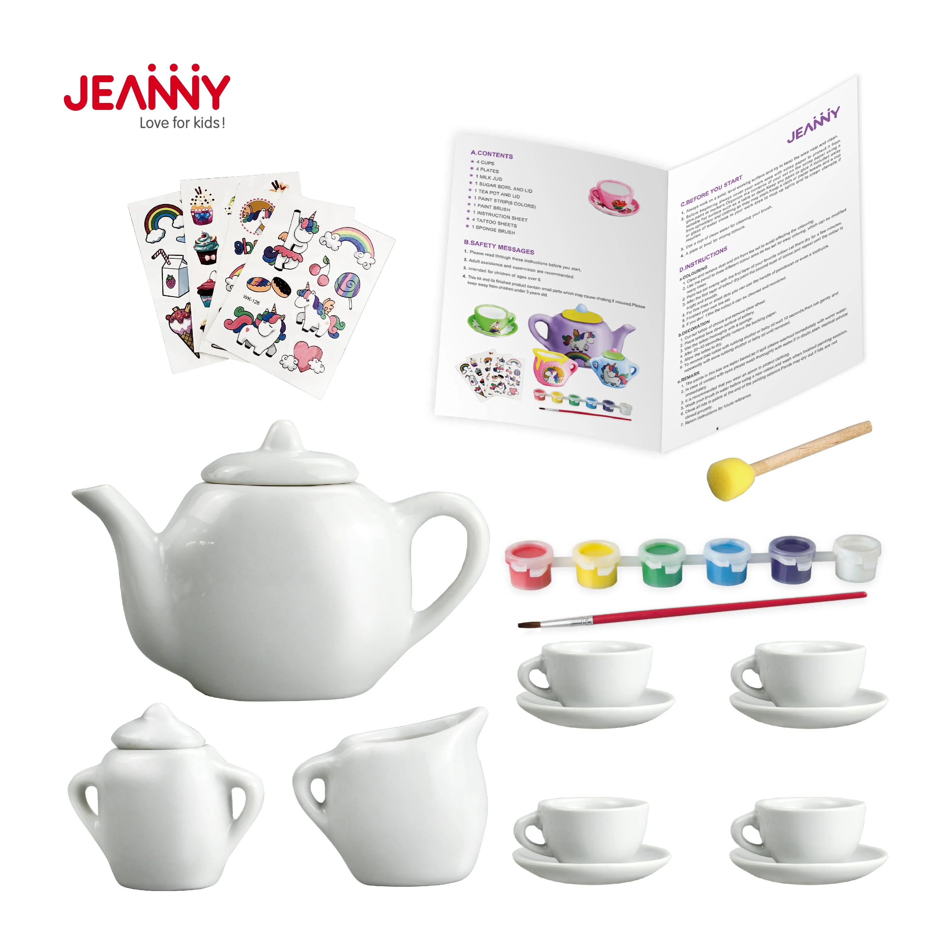 Child Toys DIY Learning Creative Educational Handmade Decorate Paint Your Own Pottery Ceramic Tea Set Craft Marking Kit for Kids