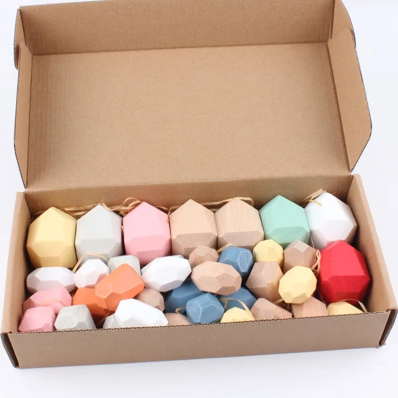 Hoye Crafts Rainbow Sorting Building Blocks Kids Stacking Rocks Wood Balancing Wooden Stones Children Stacking Toys