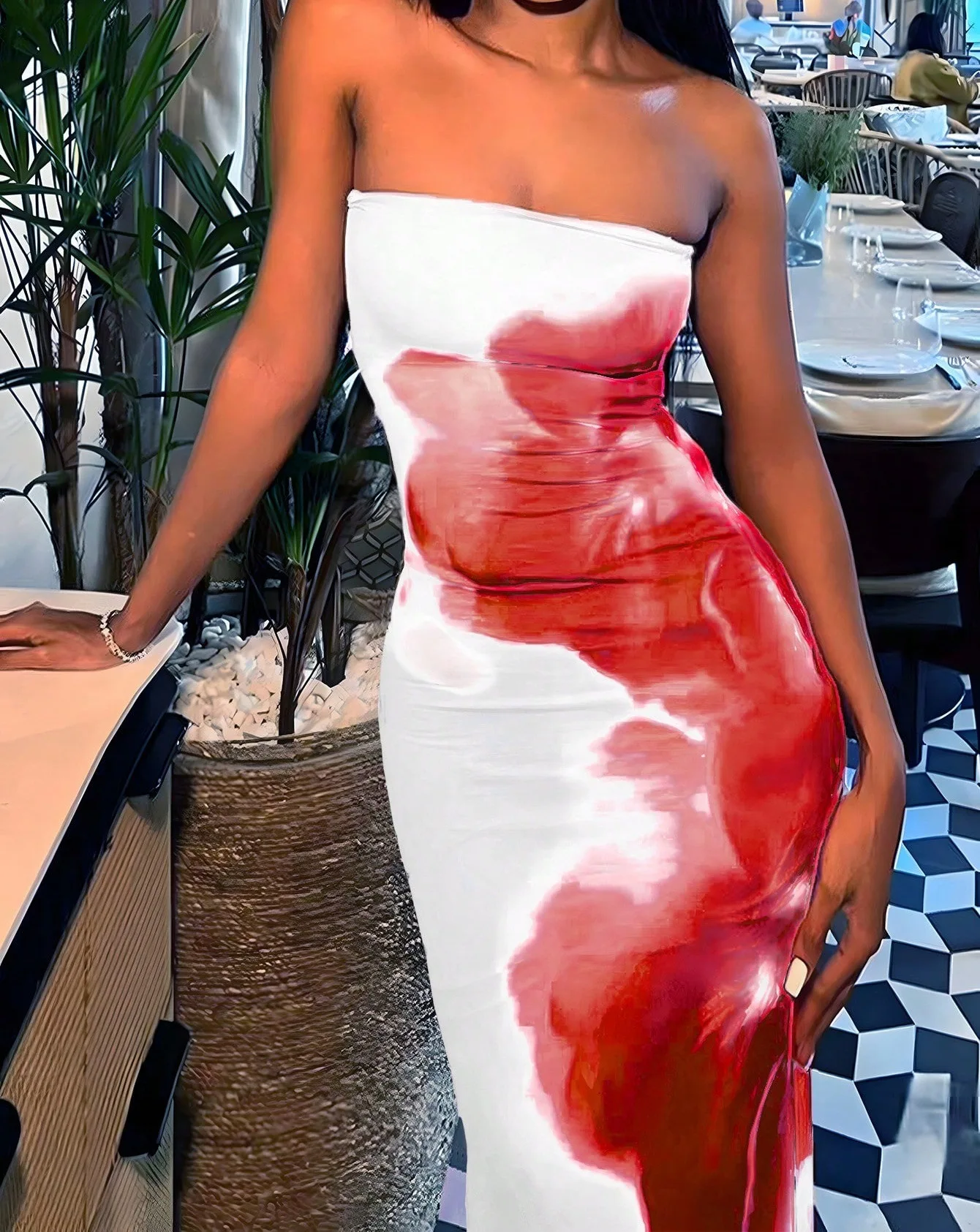 In Stock C250925 Woman Robe Casual Printed Tube Dress Stretchy Off Shoulder  Bodycon for Birthday Party