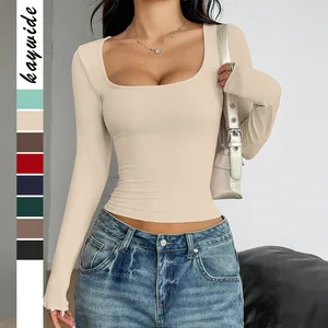 Y2K Women's T-Shirts Long Sleeve Slim Fit Tops Stretchy Ladies Tee Shirts