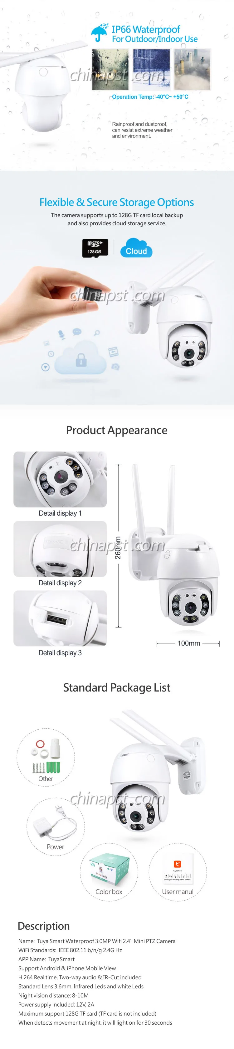 Best Tuya Smart PTZ Camera Night Vision ON-VIF Wireless CCTV WIFI Camera Outdoor for Home PST-ST-393
