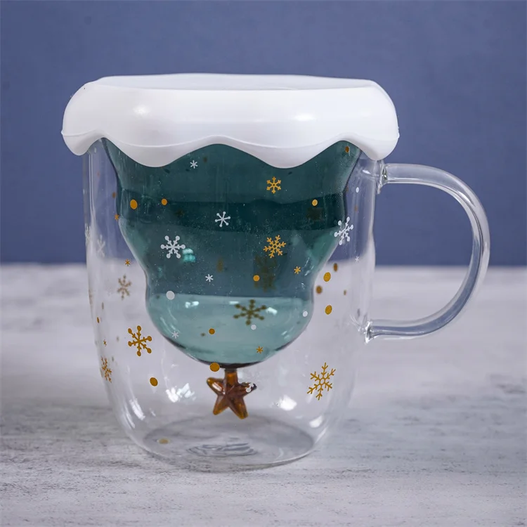 Online shop hot sales christmas double wall borosilicate glass cup mug factory