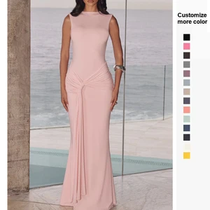 Sexy Backless Maxi Dress for Women Gown Hollow Out  Sleeveless Draped Bodycon Club Party Long Evening Dress