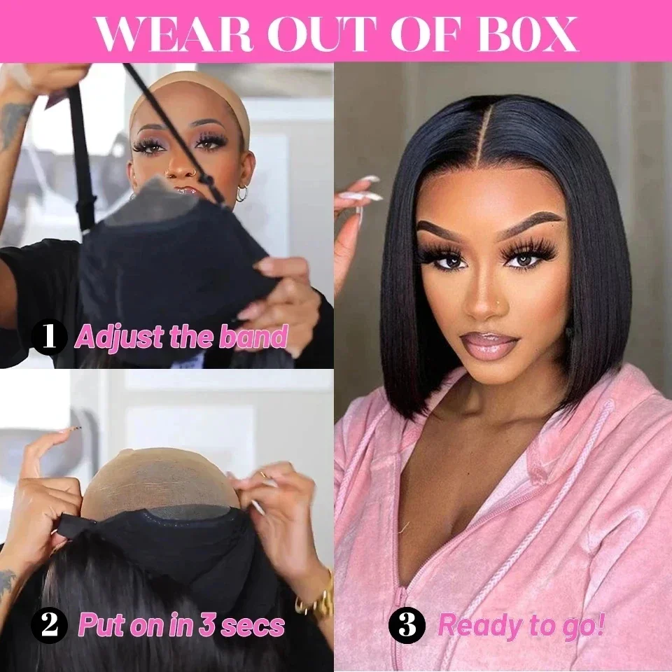 4x4 Glueless Human Hair Bob Lace Front Wigs for Beginners_voghion.com