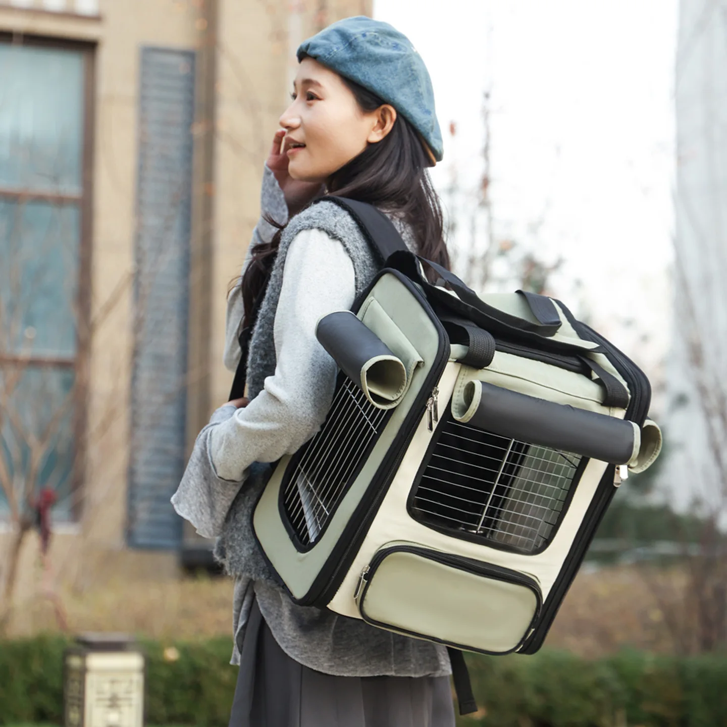 Mo Pet Cat Dog Carrier Nylon Portable Large-Capacity Pet Bag; Lightweight Breathable Scratch-Resistant