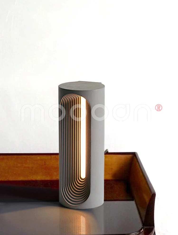 Modern cylinder shade led industrial cement night light concrete table lamp for bedroom