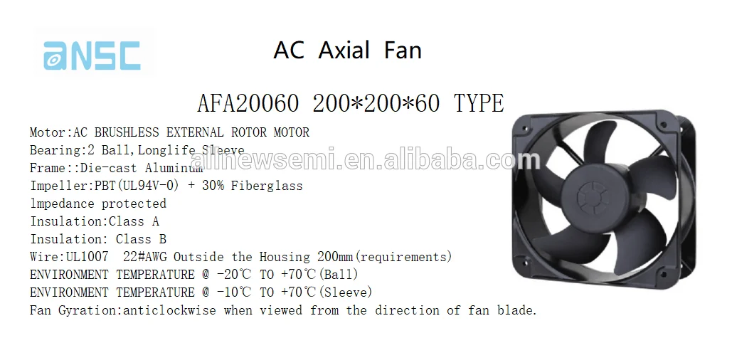 Durable/Large air volume /High speed/Mute/Long life/High quality Metal AFA20060 20cm 200*200*60 AC Brushless Axial flow Fan