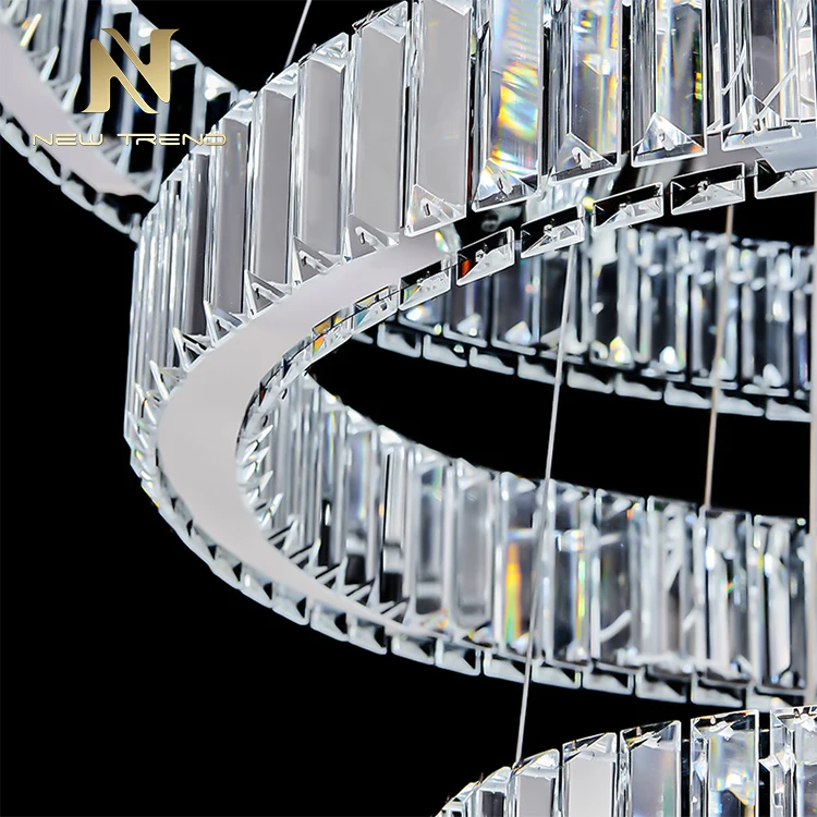 Contemporary Design Ceiling Pendant Lamp Support Custom Crystal Rings Led Chandelier