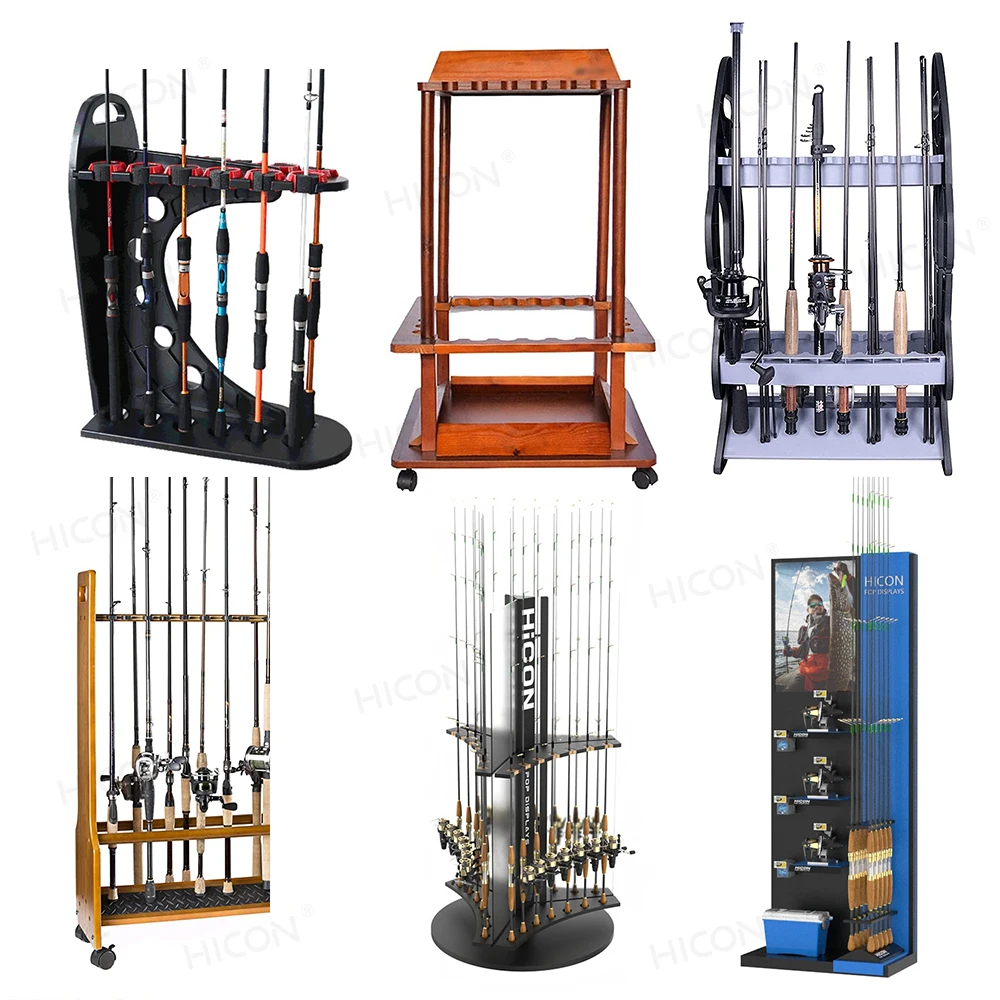 Custom Bamboo Tall Vertical Floor 6-Rod Fishing Reel Pos Pole Rod ...