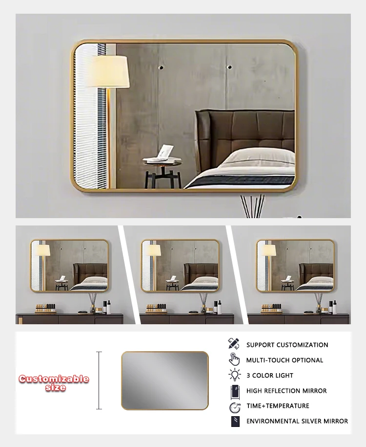product custom contemporary bathroom anti fog metal mirror home wall decor frame mirror for makeup washbasin toilet-7