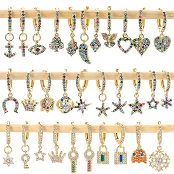 wholesale earrings mixed Key type Zircon Earrings with diamond eyes color full diamond starfish asymmetric lock Earrings