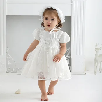 2024 Baby Girls  Christening Baptism Dress 1year girl baby dress Wedding White baptism gifts souvenir for baby girl