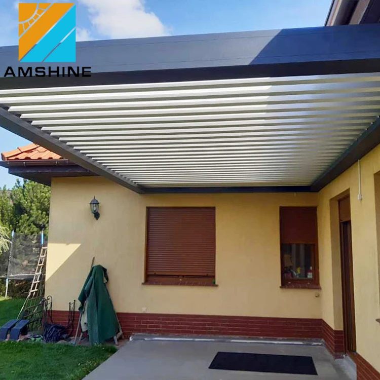 Backyard Solar Panel Electrical Opening Louvre Roof Aluminum Pergola With LED Lights