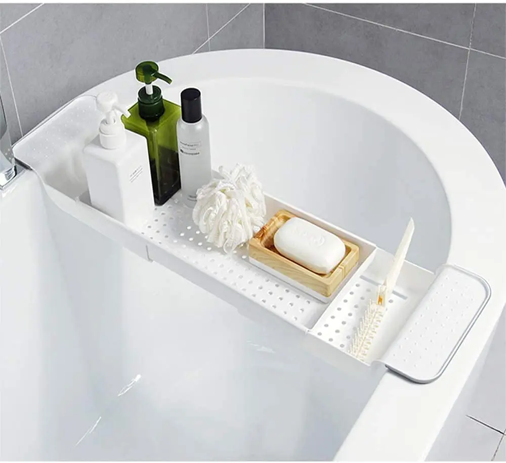 Luxury Extendable Over Bath Rack Grey Plastic Adjustable Bath Tub Caddy