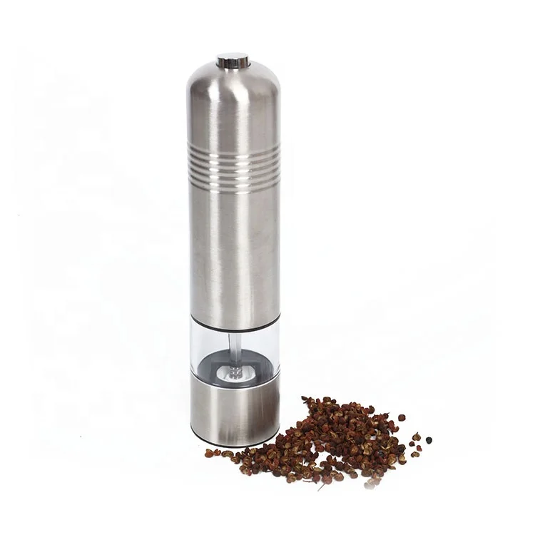 One Handed Push Button 4 AA Batteries Powered Peppercorn Grinders and Sea Salt Mills Set with Light and Rack
