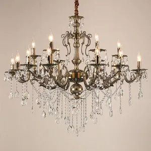 Traditional Crystal Candle Holders Copper Color Luxury K9 Crystal Chandelier Zinc Alloy Retro Hotel