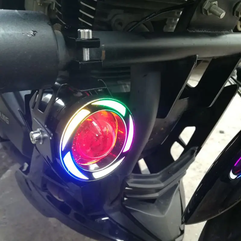 FDN New Motor Parts Lighting System Motor Lights U7 RGB Angel Eyes Flash Led Headlight for Motorcycle Scooter E-Bike Para Motos