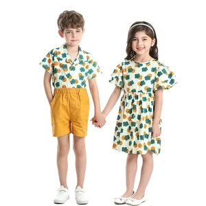 100% Cotton Casual Shorts Set Oversized Knitted Lapel Short Sleeve Shirt Fashion Print 220 Grams Digital OEM Girls Clothing