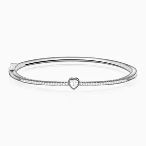 Women Heart Shaped Zircon Bangle 925 Sterling Silver Cubic Zirconia Bubbly Heart Bangles With Cz