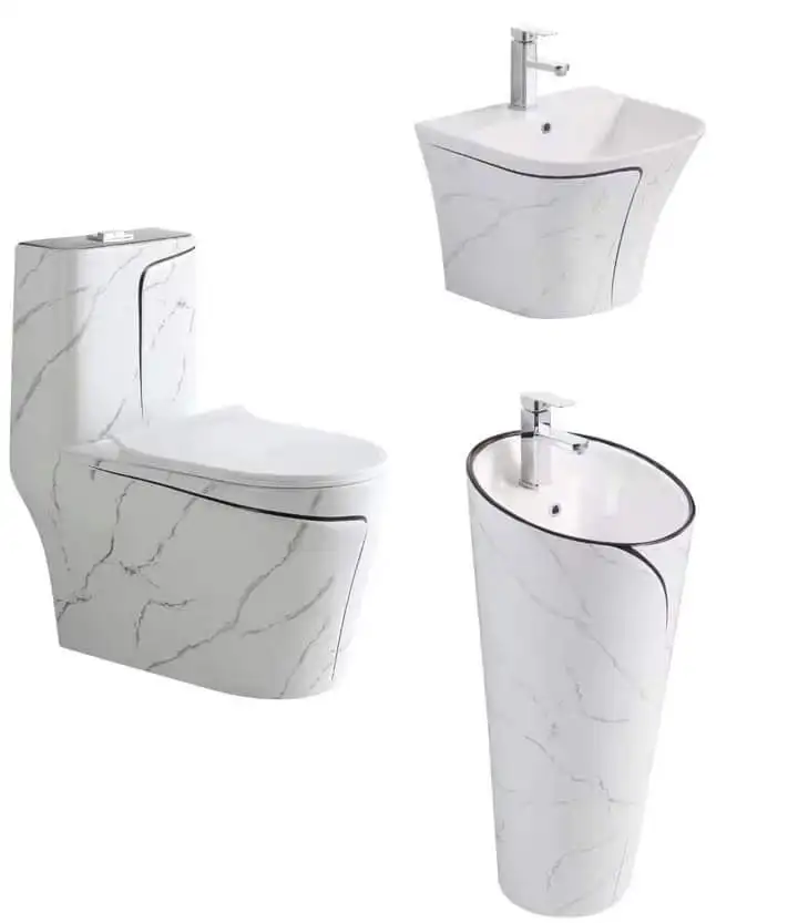 Luxury Siphonic Flush Bathroom Set Wc One Piece Ceramic Toilet And Sink