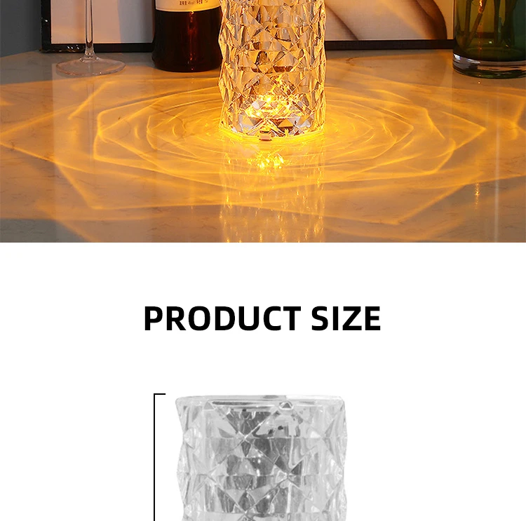 Remote Control RGB Rechargeable Decorative Desk Lamp Atmosphere luxury rose Crystal diamond table lamps Night Light details