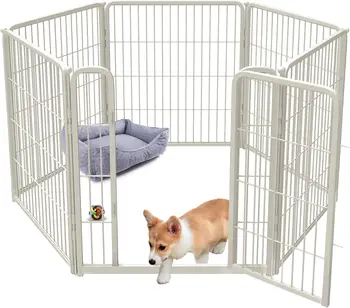 Baiyou Indoor White Homeplus Dog Playpen Stress Free and Safe Playpen 32inch 6panels for Puppy and Small Dogs